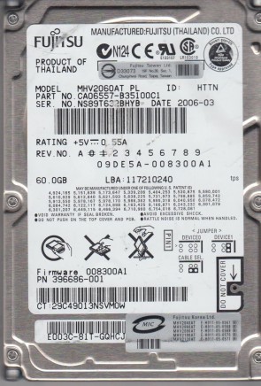 MHV2060AT PL Fujitsu 60GB IDE 2.5 Inch Hard Drive